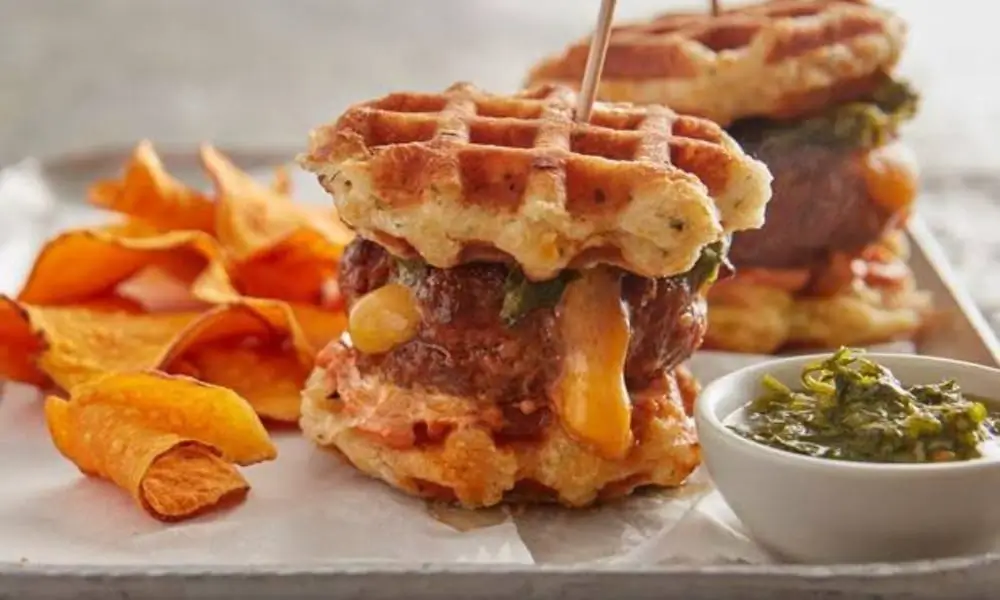assembling waffle burgers