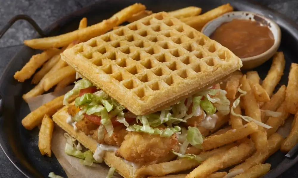 healthy chicken and waffle sandwich