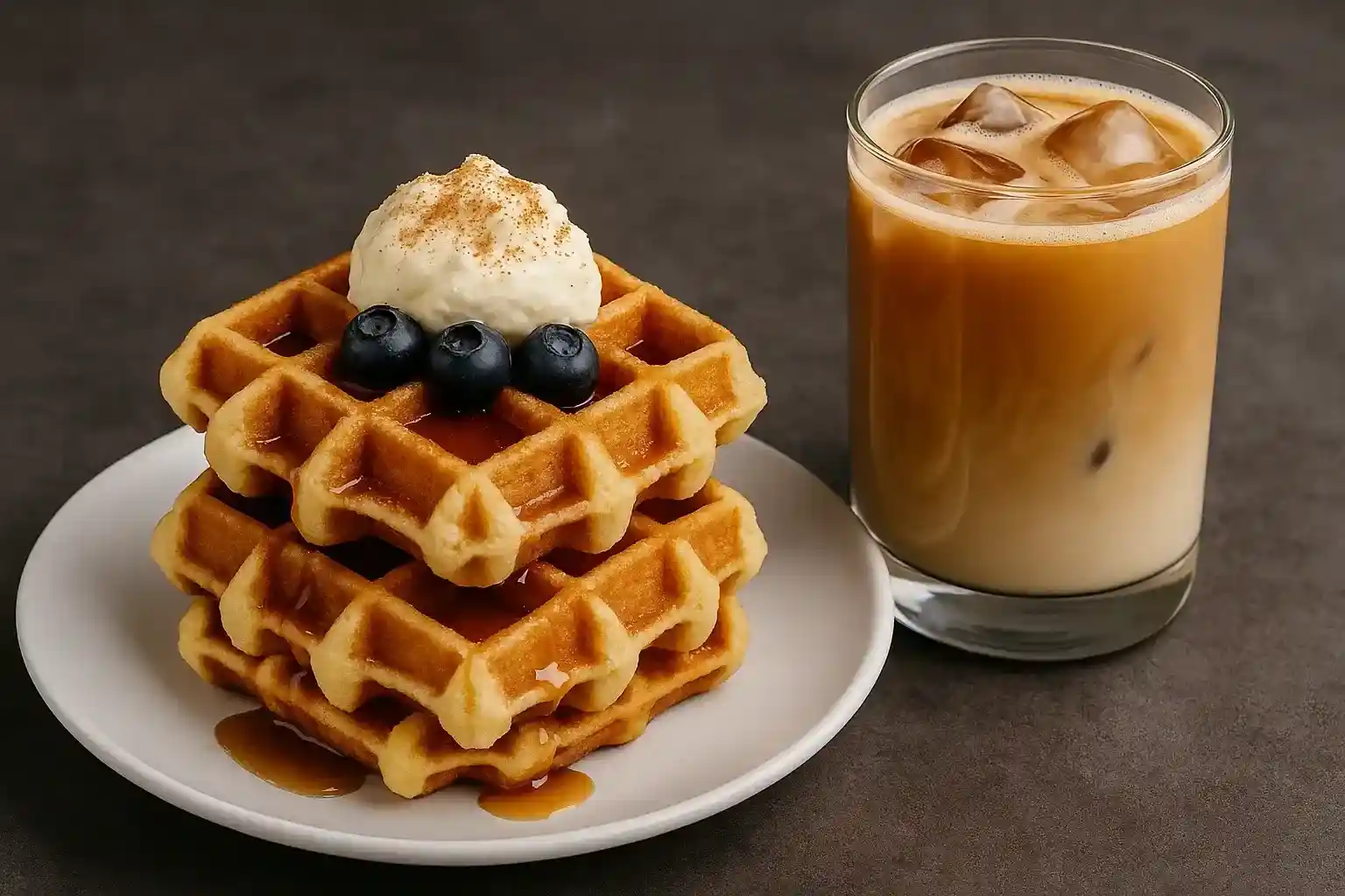 belgian waffles and iced coffee